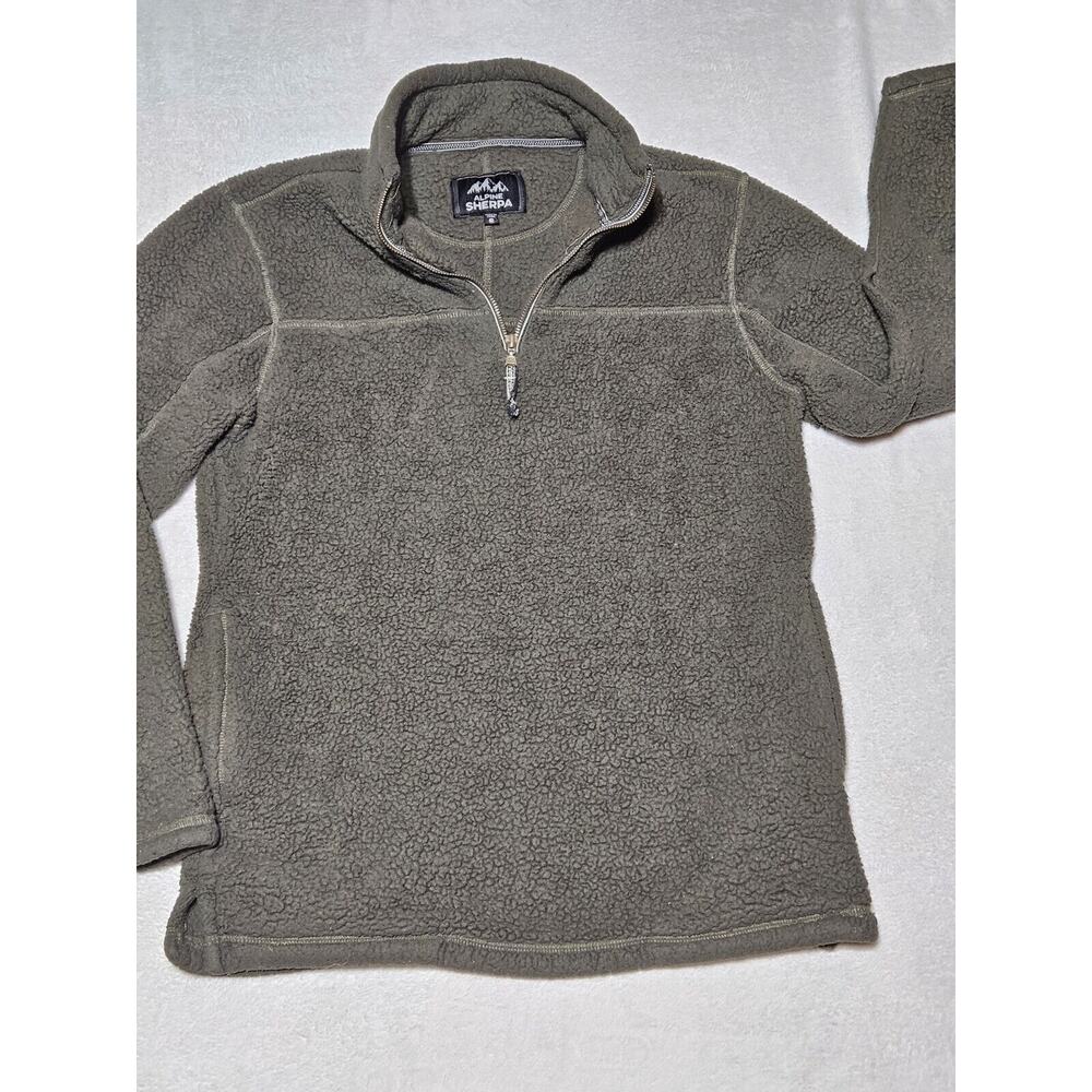 Alpine Sherpa Men's SZ Small Hunter Green Pullover Sweater 1/4 Zip Fleece Hiking